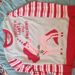 Christmas sweater. Mint green with candy cane sleeves. Size L.